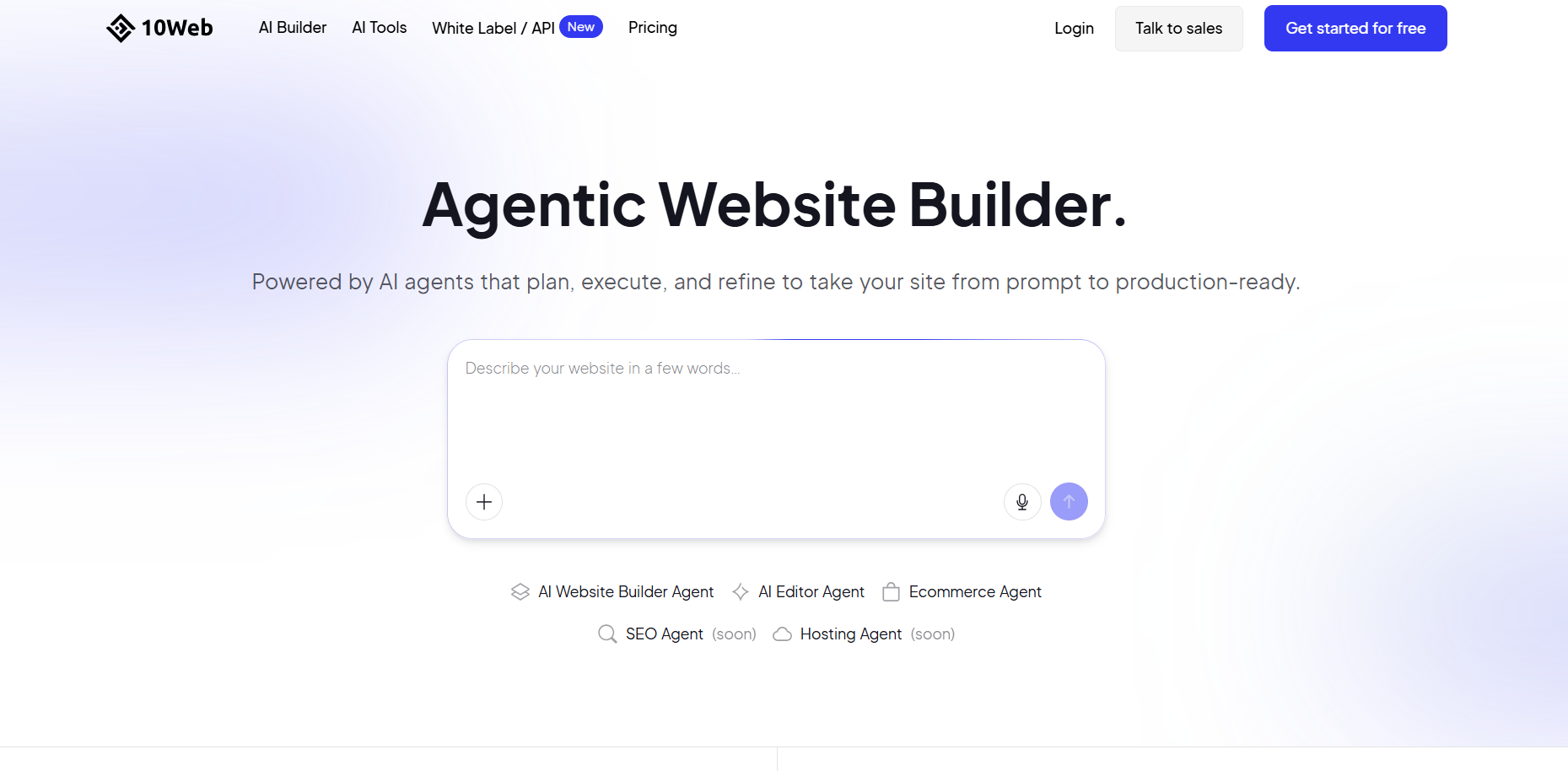 10Web homepage screenshot