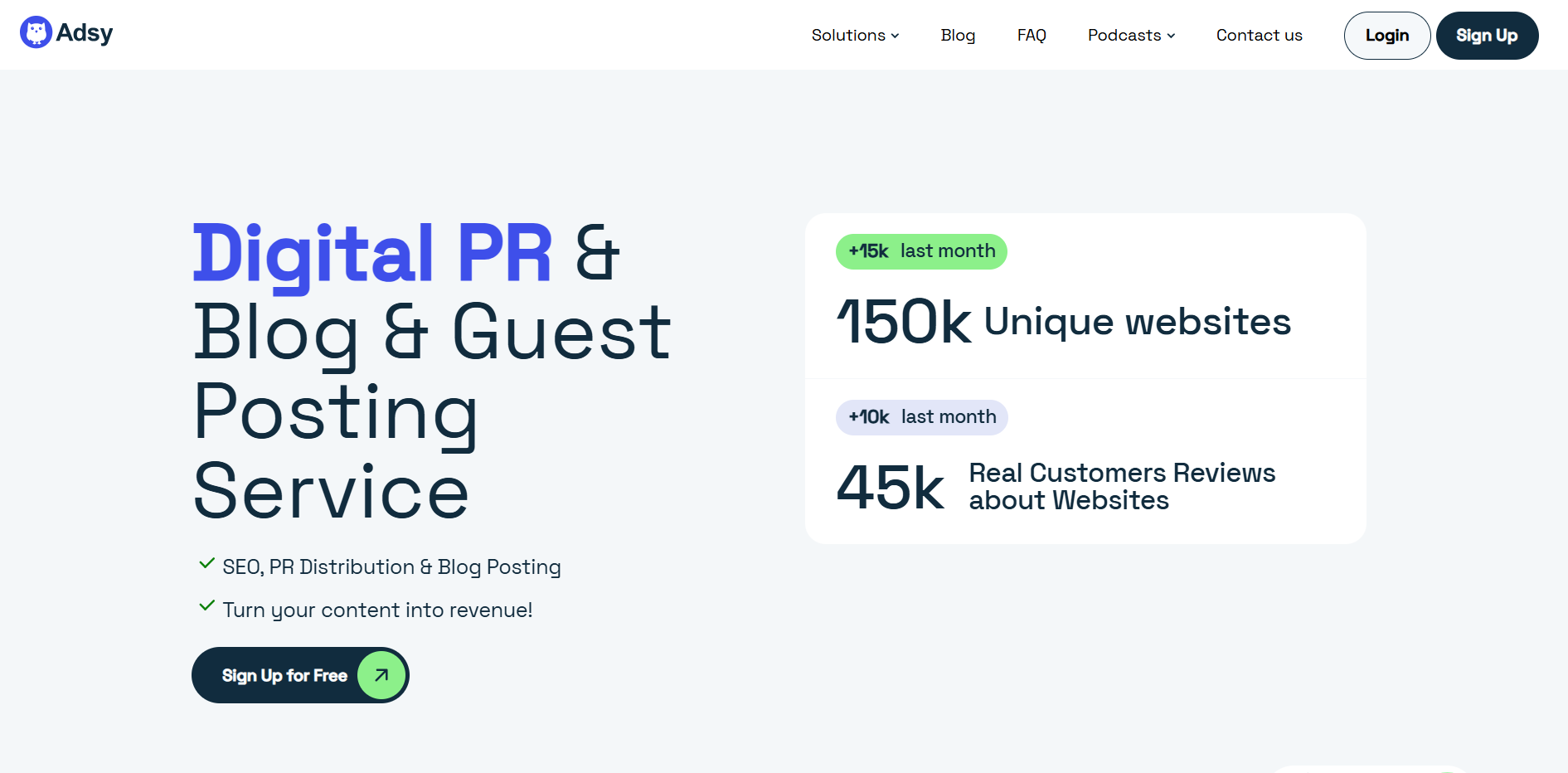 Adsy homepage screenshot