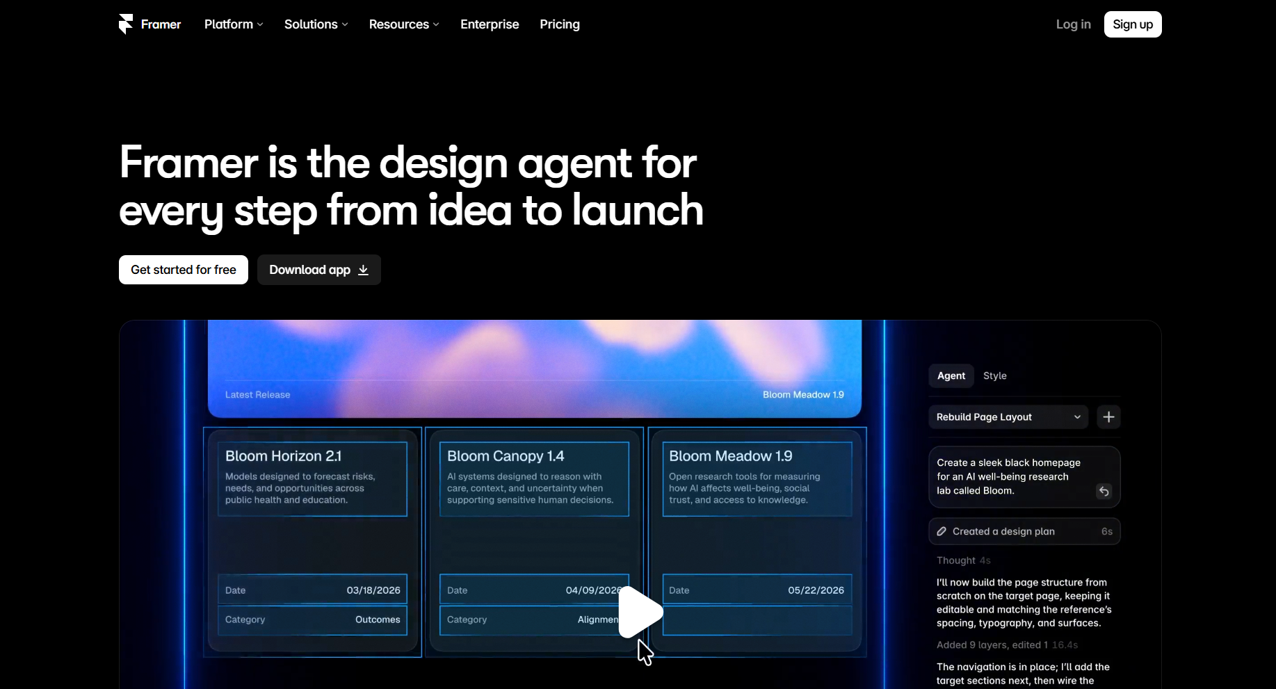 Framer AI homepage screenshot