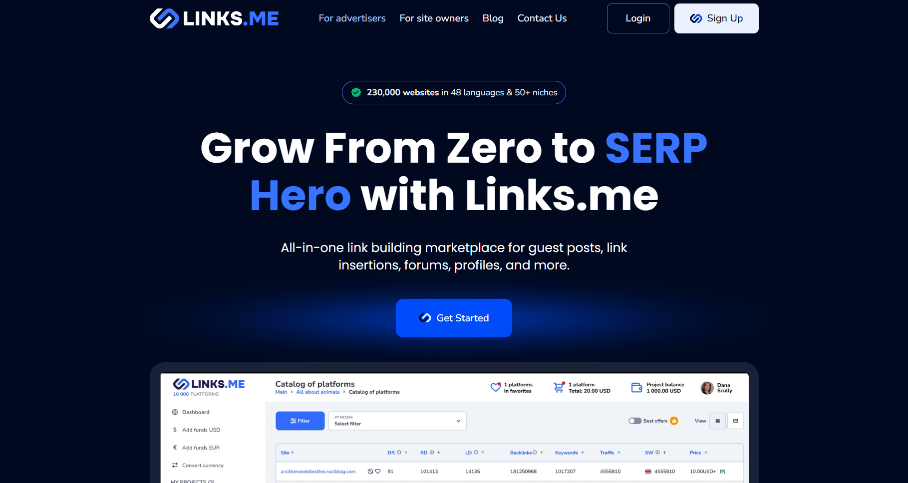 Links.me homepage screenshot