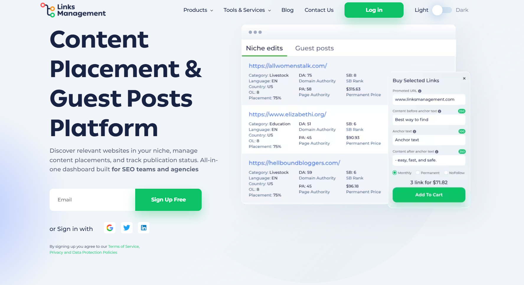 LinksManagement homepage screenshot