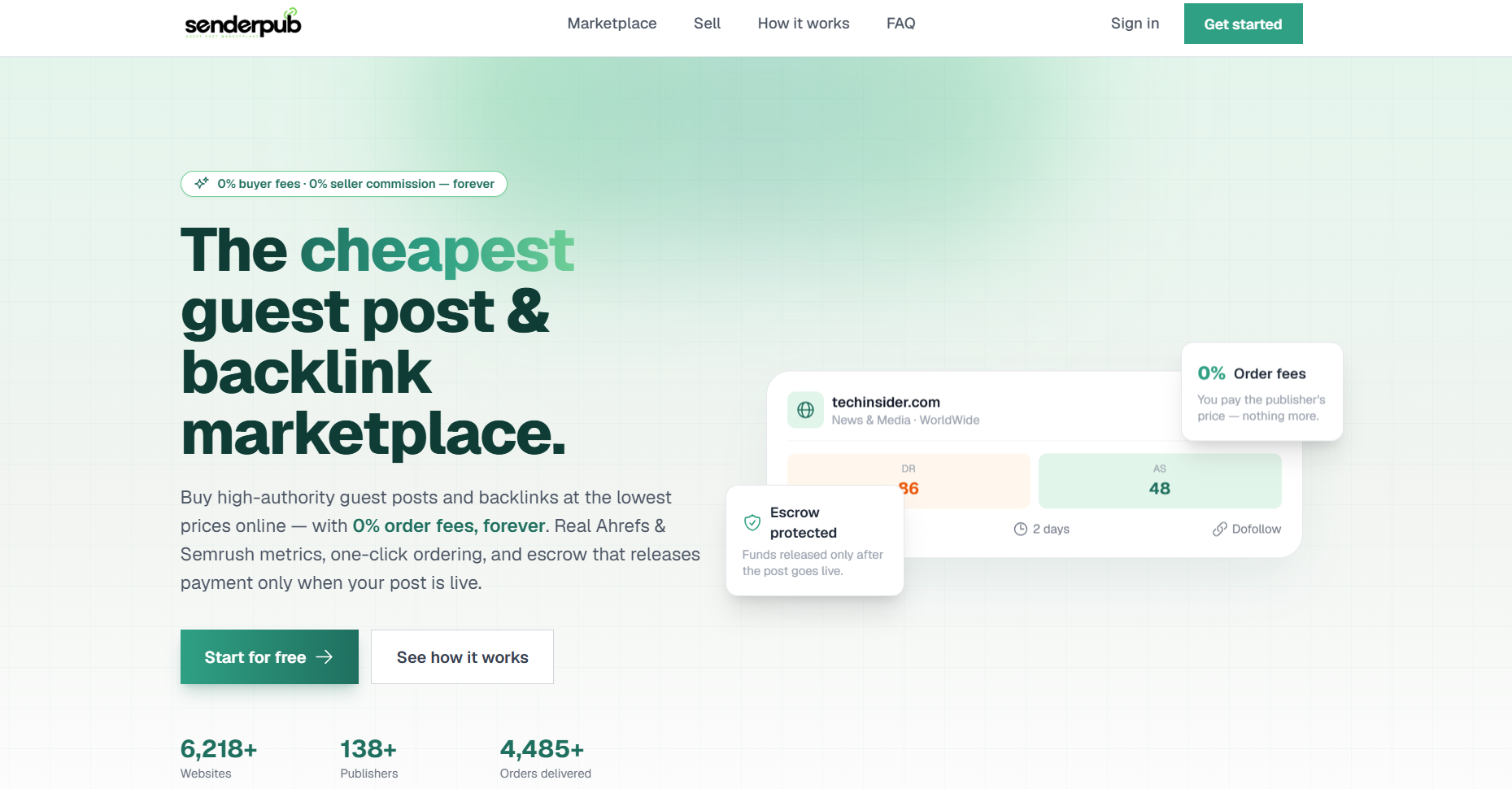 SenderPub homepage screenshot