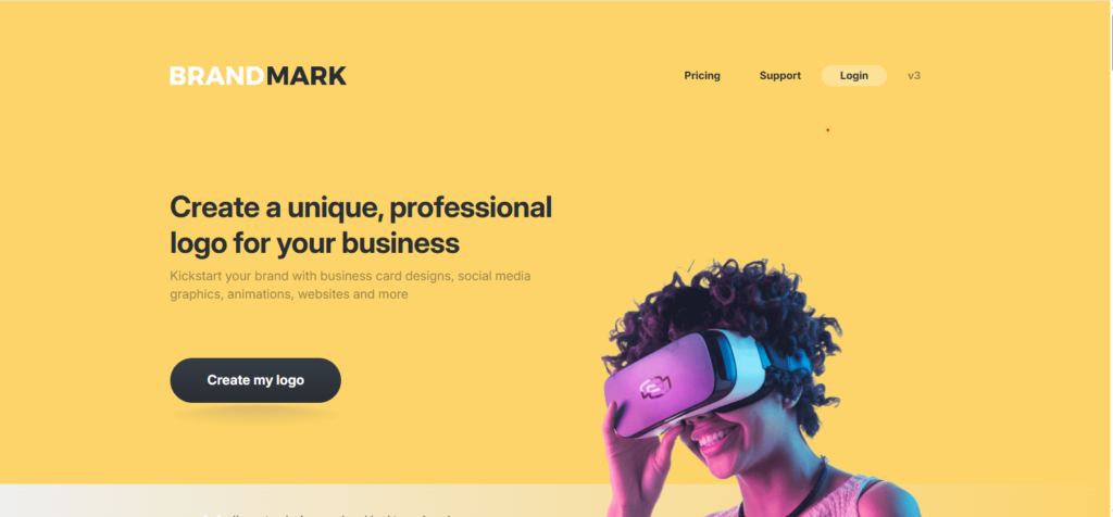 Brandmark AI logo maker homepage