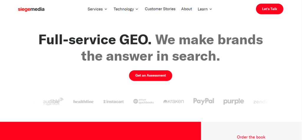 Siege Media homepage, a content and digital PR agency with a New York City office