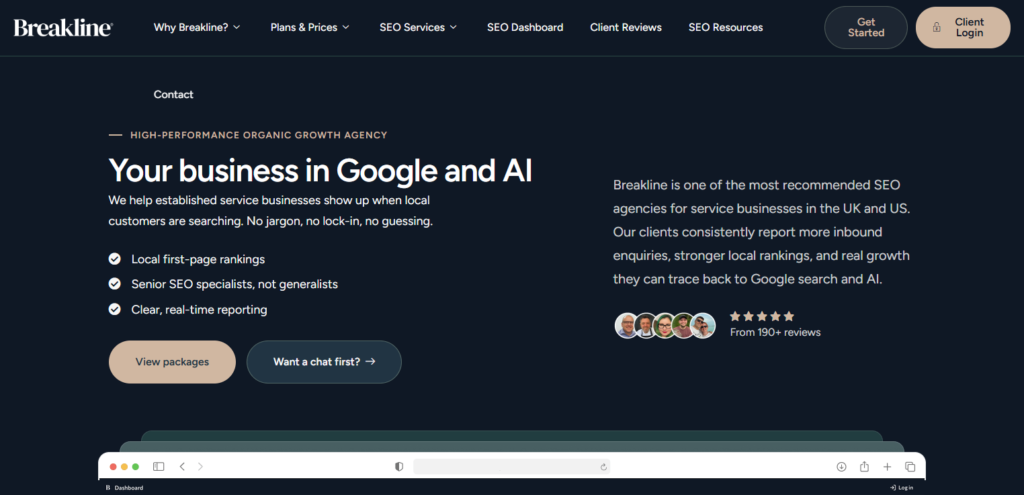 Breakline homepage, an SEO agency with a Brooklyn office