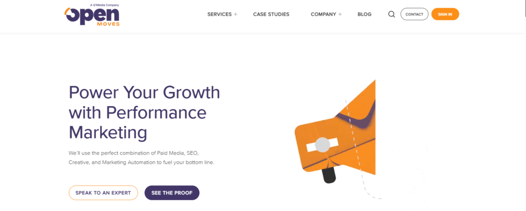 OpenMoves homepage, a performance marketing agency in Huntington, Long Island