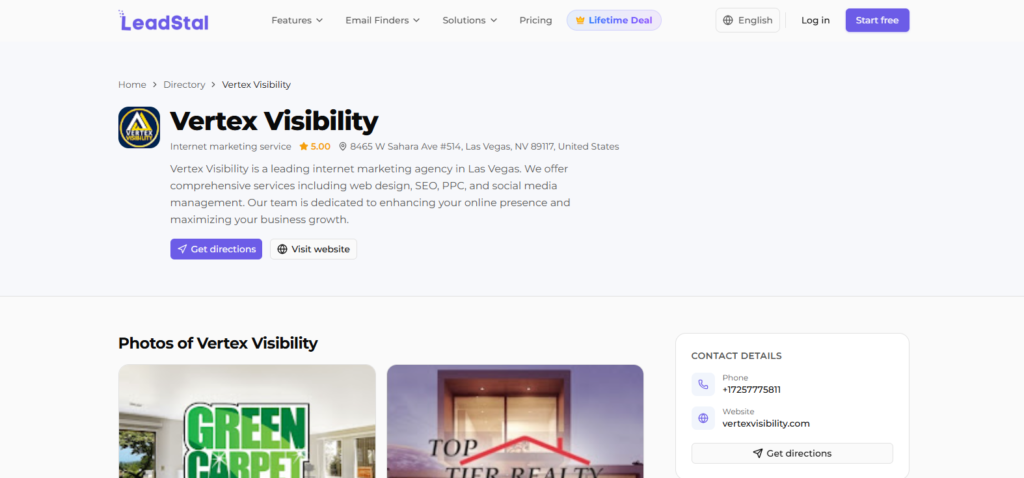 Vertex Visibility Las Vegas SEO agency homepage