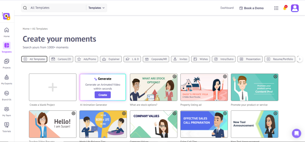 Animaker animated video templates and AI animation generator