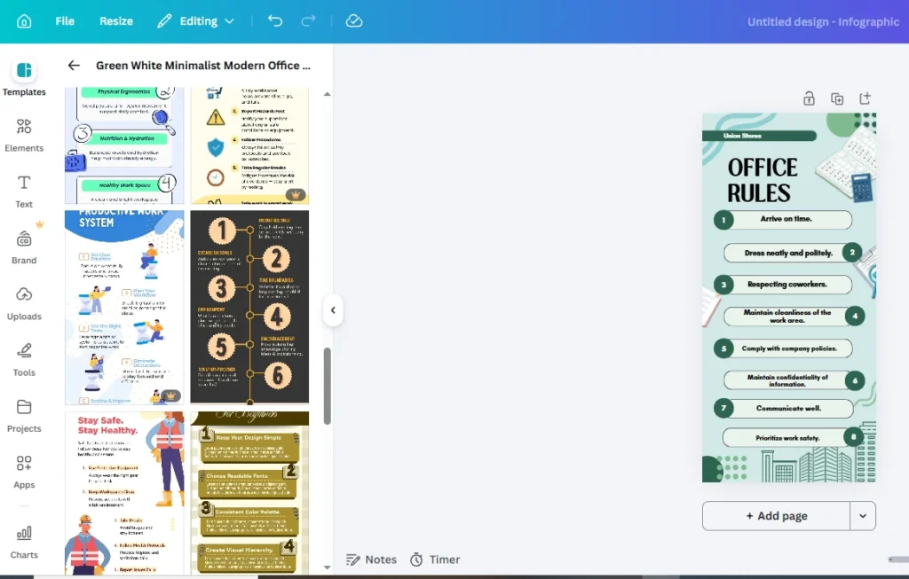 Canva infographic templates in the editor