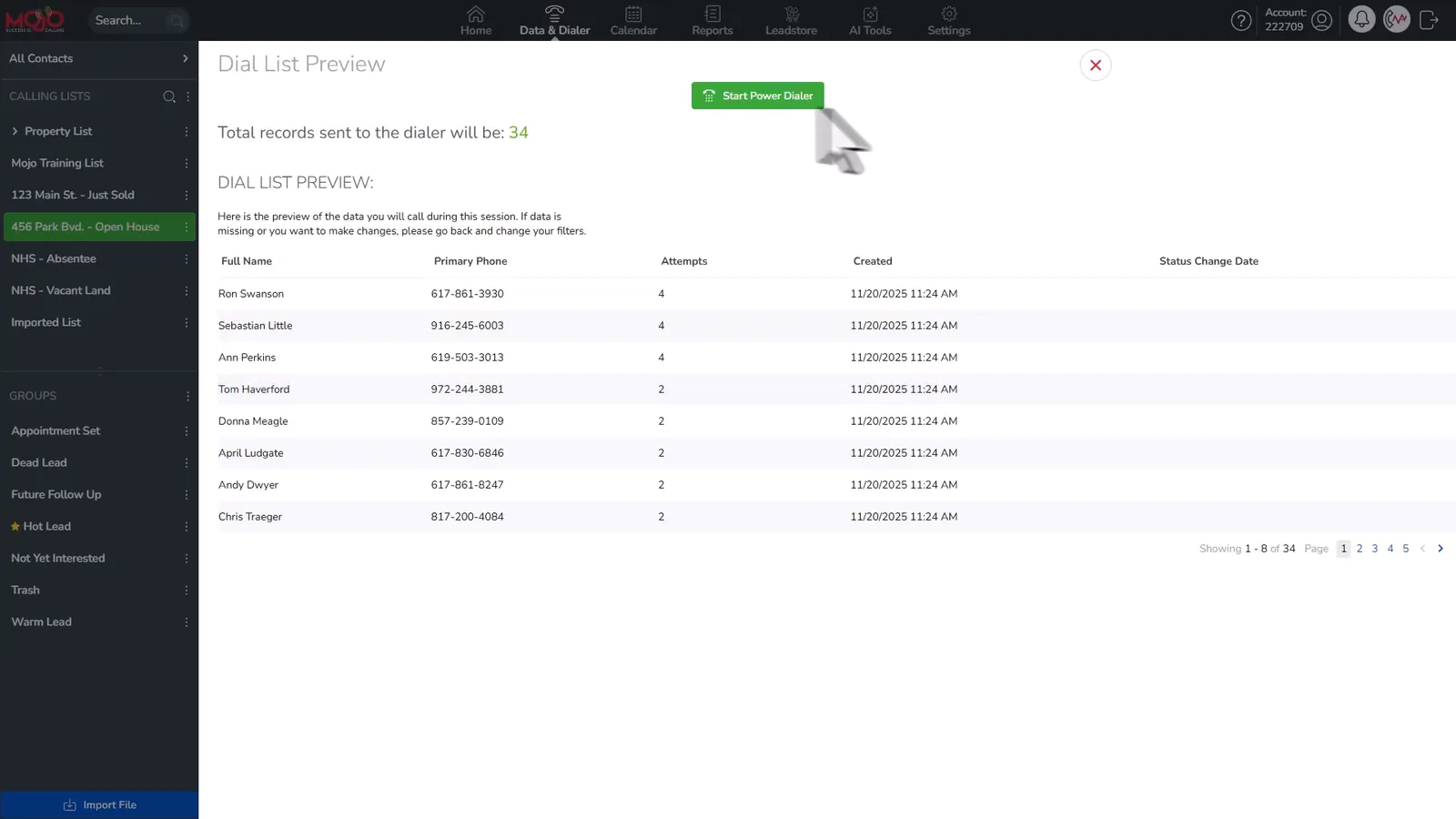 Mojo Dialer homepage screenshot
