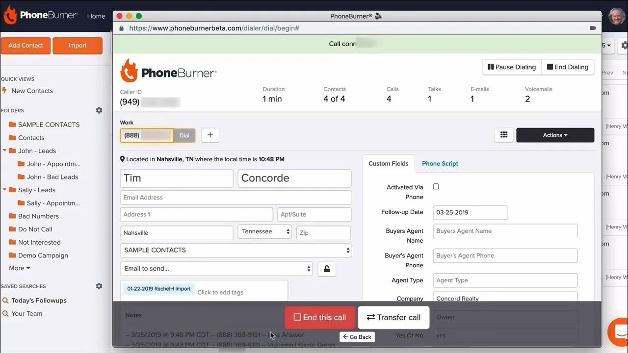PhoneBurner homepage screenshot